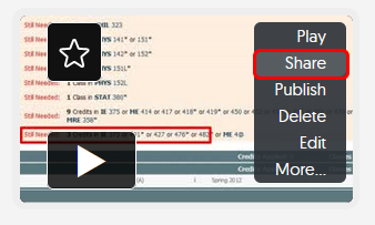 Thumbnail of video with Share in the menu