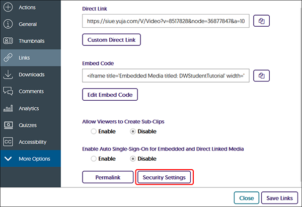 security settings button