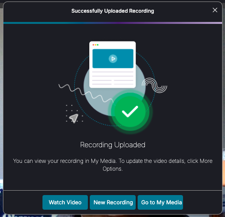 YuJa Recording Upload Status Window