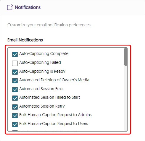 list of optional notifications