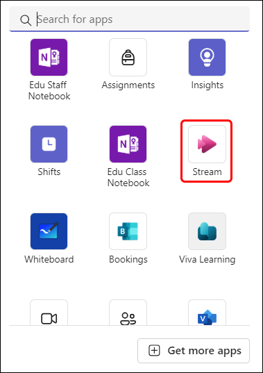 Lists of apps with Stream highlighted