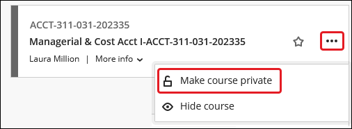 select Make Course private from menu