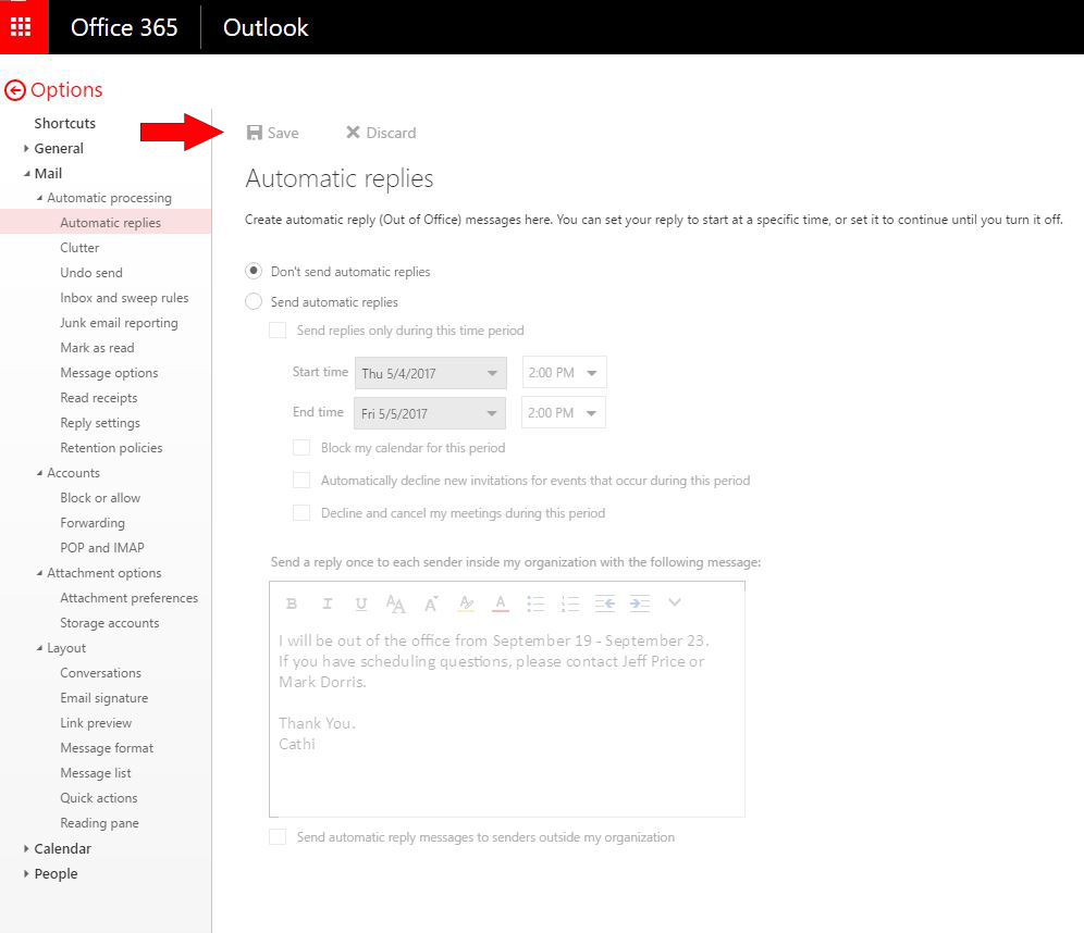 Office 365 Outlook Web App How To Add An Out Of Office Message To Shared Mailbox